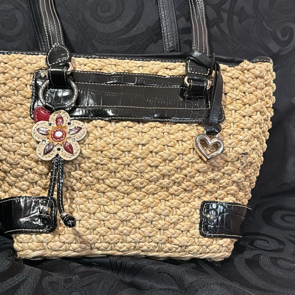 Brighton chocolate leather Woven Straw Shoulder Zip bag - Picture 4 of 14